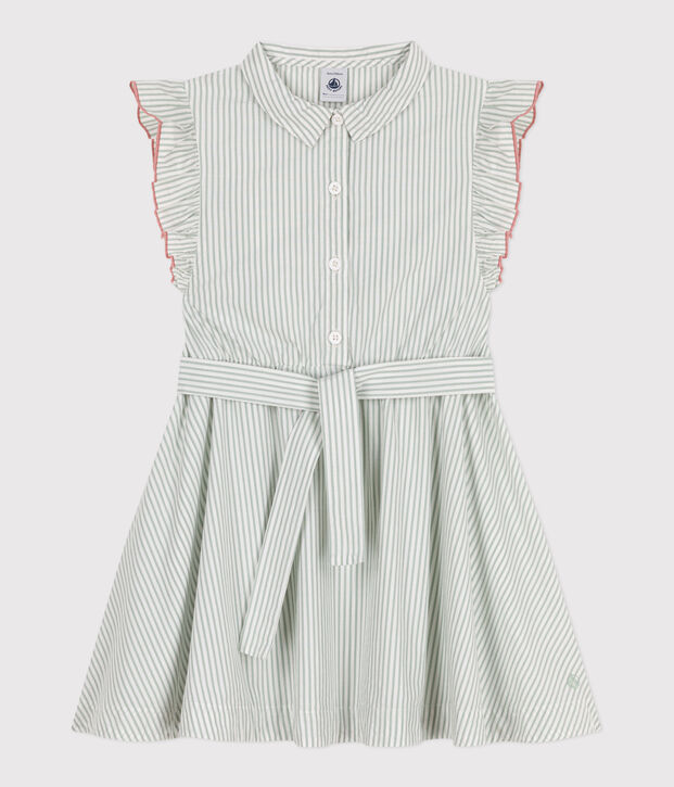 Children's sleeveless stripy cotton dress green/white