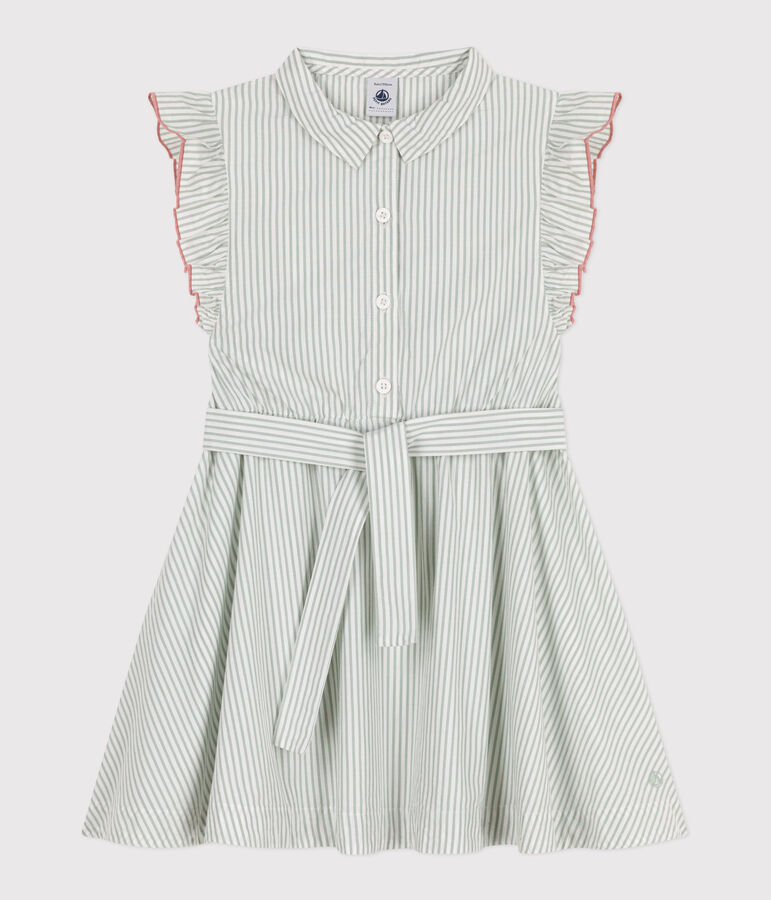Children's sleeveless stripy cotton dress green/white