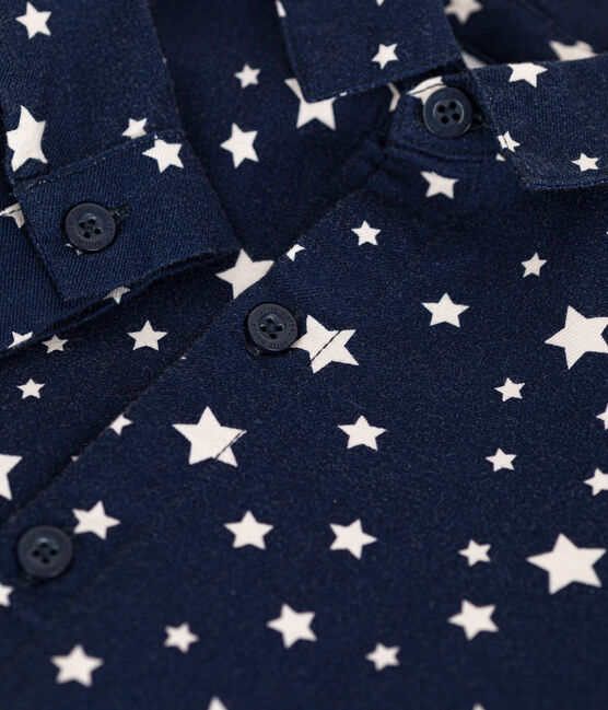 Babies' flannel shirt MEDIEVAL blue/MARSHMALLOW white