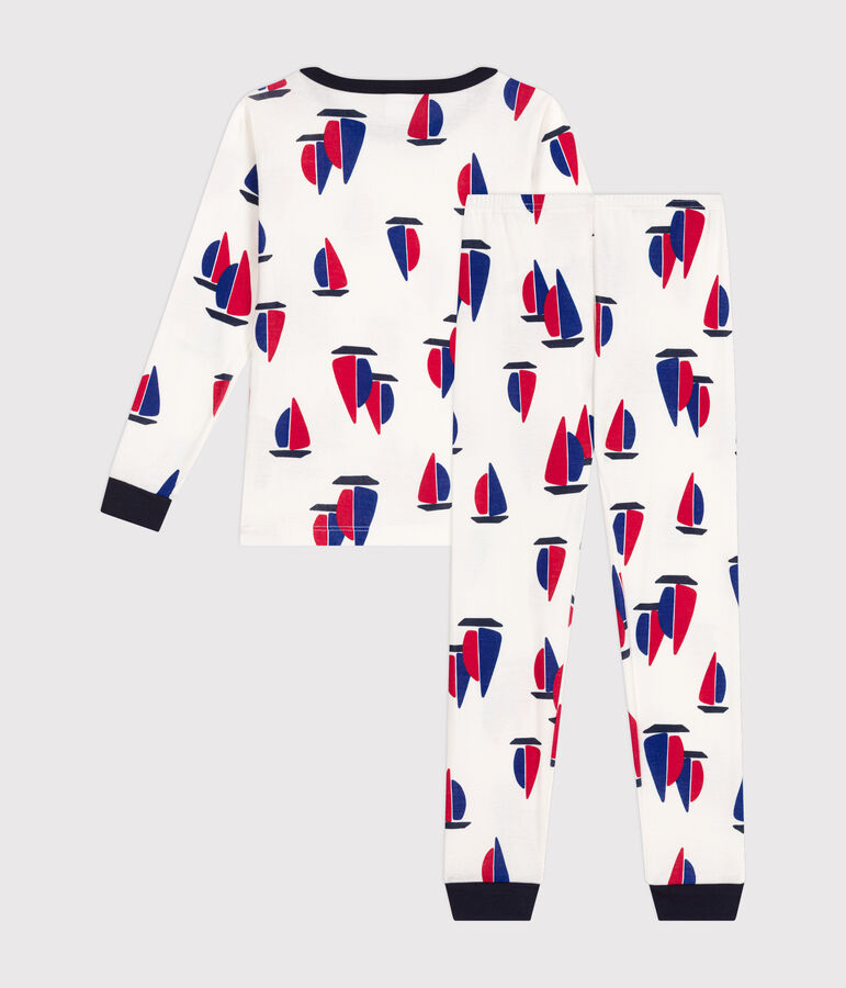 Children's boat print fitted cotton pyjamas white/multicolor