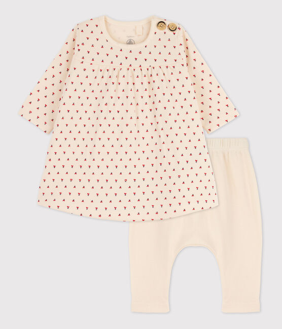 Babies' Patterned Cotton Tube Knit Dress with Leggings AVALANCHE white/MULTICO