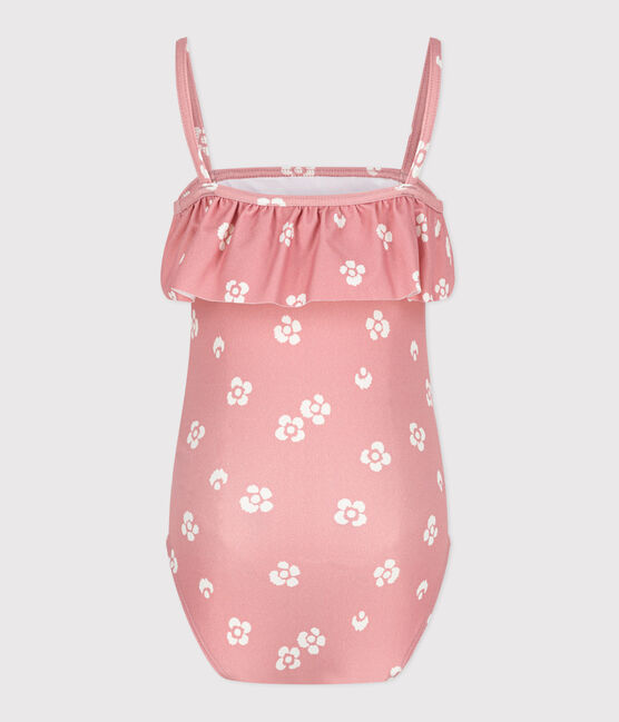 Children's one-piece floral swimsuit CHARME pink/MARSHMALLOW white