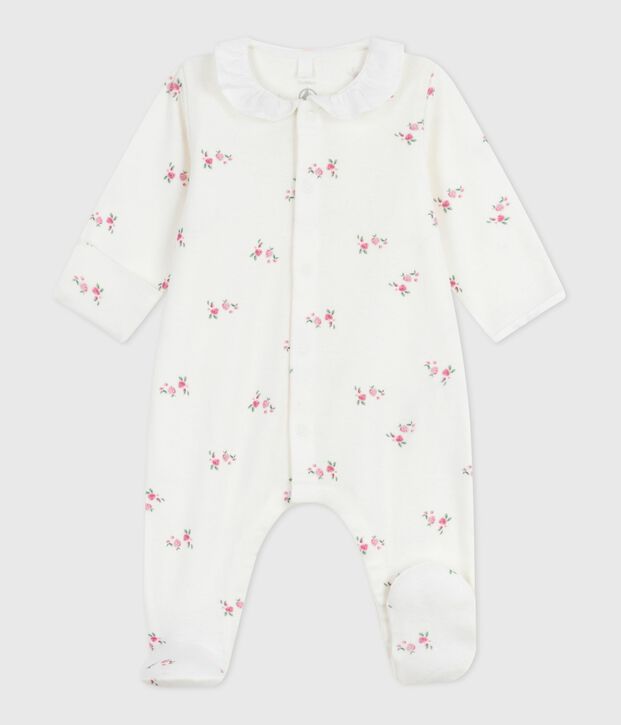 Babies' floral cotton pyjama suit with a collar white/multicolor