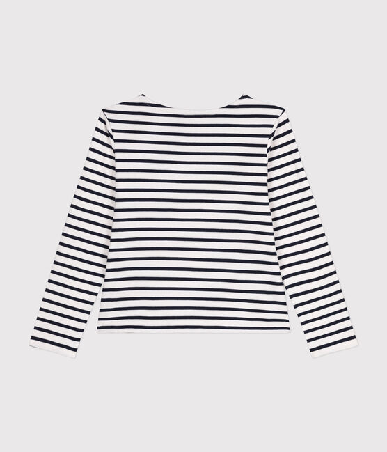 Women's Buttoned Cotton Breton Top MARSHMALLOW white/SMOKING blue