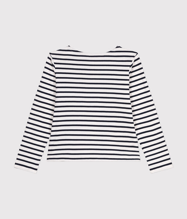 Women's Buttoned Cotton Breton Top white/blue