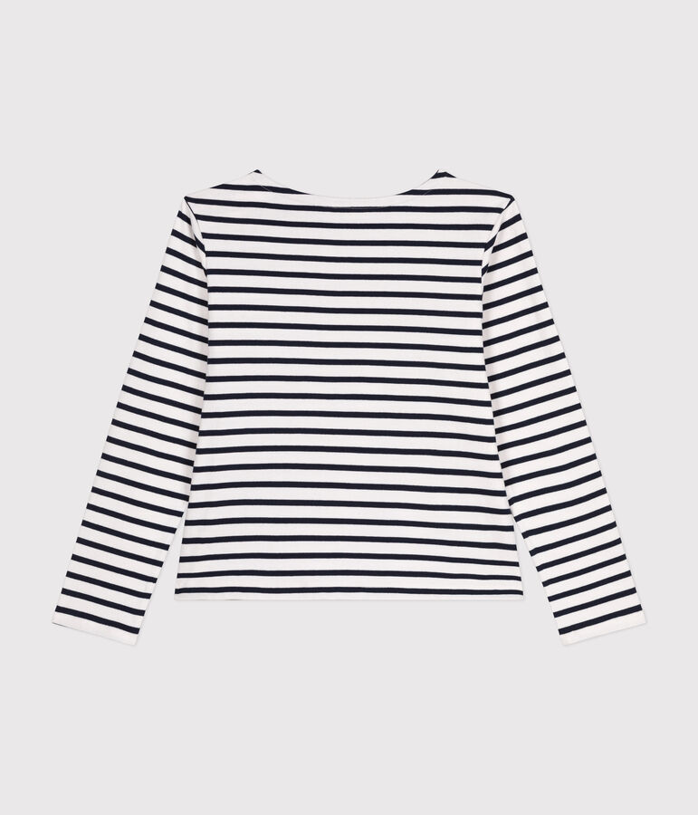 Women's Buttoned Cotton Breton Top MARSHMALLOW white/SMOKING blue