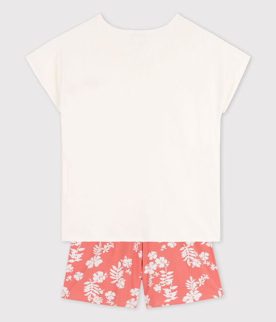 Girls' Cotton Short Pyjamas MARSHMALLOW white/PAPAYE