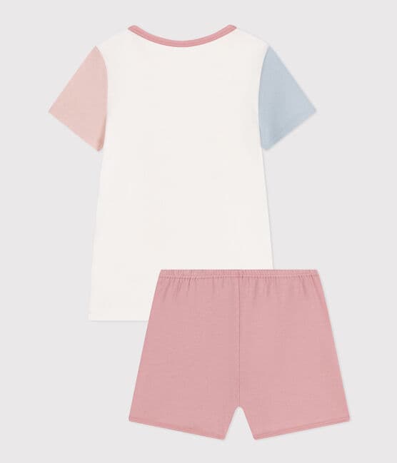 Children's Plain Short Cotton Pyjamas MARSHMALLOW white/MULTICO white