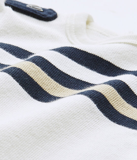 Baby boy's short-sleeved striped romper MARSHMALLOW white/MULTICO white