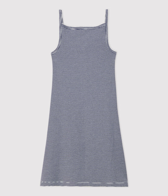 Women's cotton babydoll nightdress SMOKING blue/MARSHMALLOW white