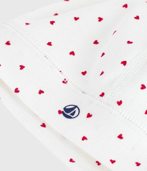 Newborn cotton beanie with a heart print MARSHMALLOW white/TERKUIT red