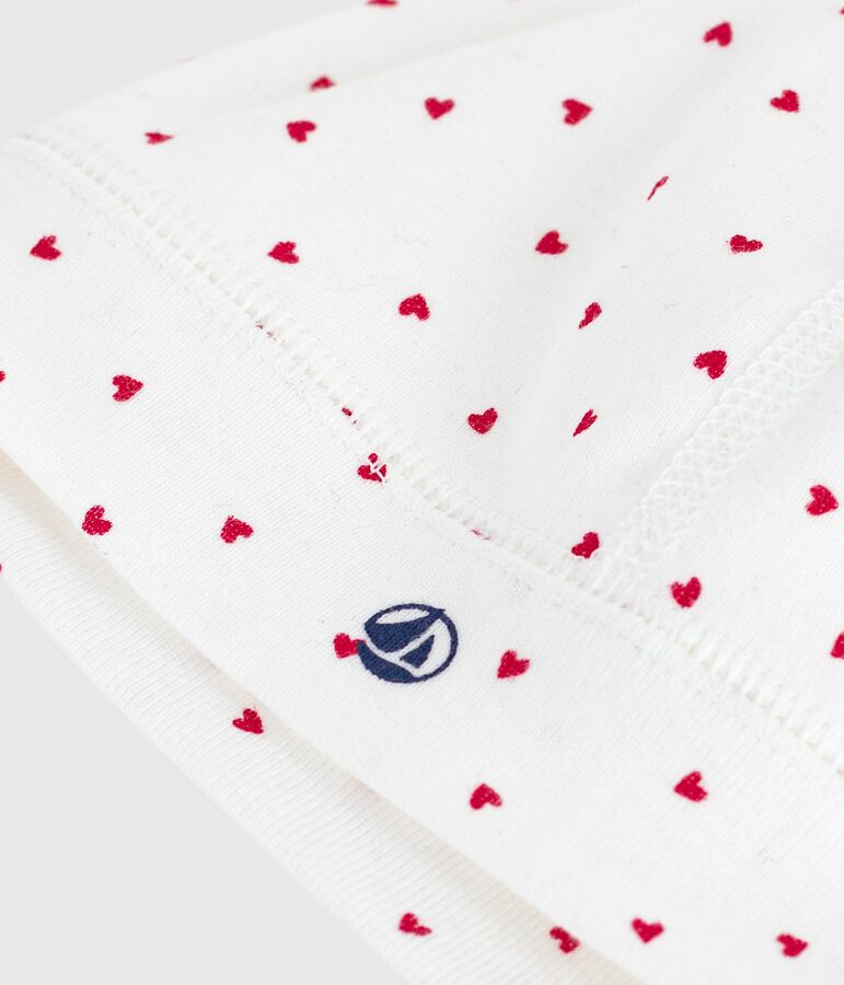 Newborn cotton beanie with a heart print white/red