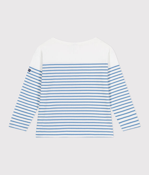 Children's long-sleeved cotton Breton T-shirt white/blue