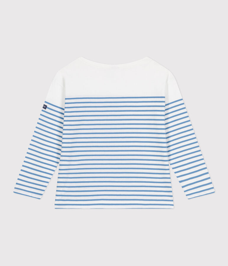 Children's long-sleeved cotton Breton T-shirt white/blue