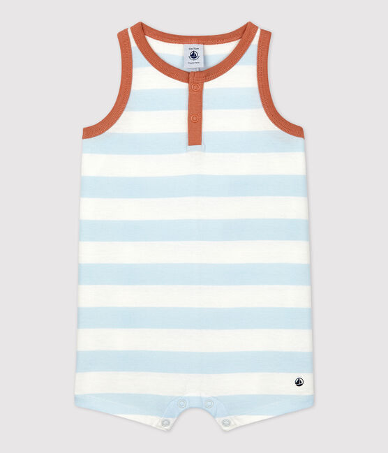 Babies' Striped Jersey Short Playsuit PLEINAIR /MARSHMALLOW