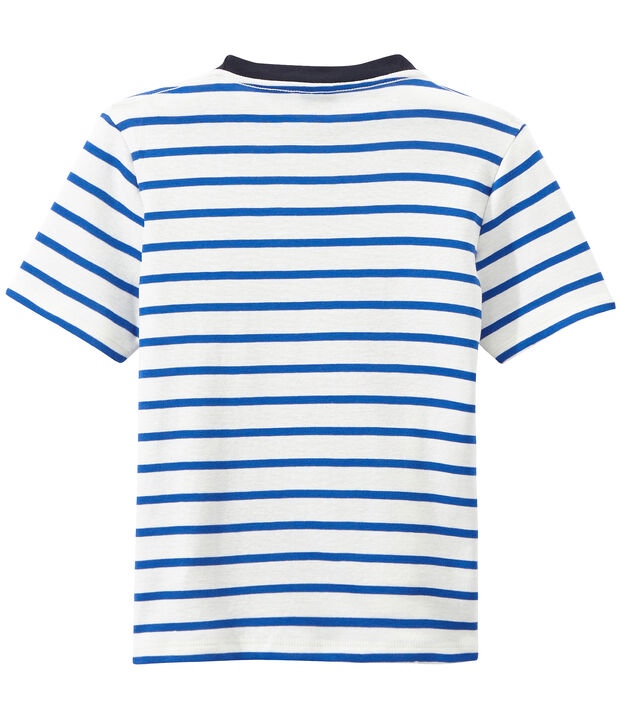 Boy's striped screen print T-shirt white/blue