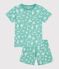 Children's short printed cotton pyjamas ALOEVERA green/MARSHMALLOW white
