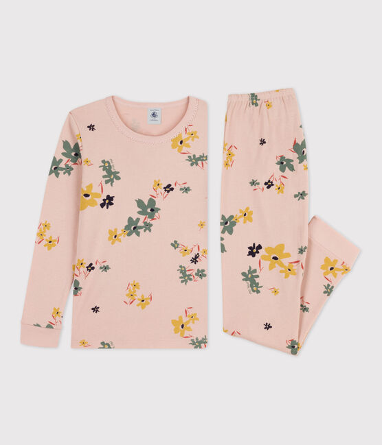 Girls' Floral Cotton Snugfit Pyjamas SALINE pink/MULTICO white