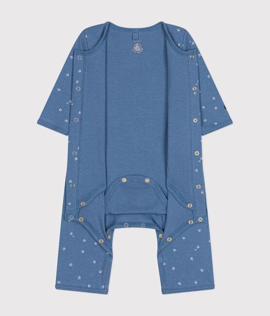 Babies' Footless Cotton Bodyjama BEACH blue/MARSHMALLOW