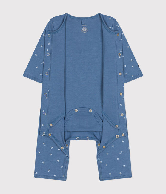 Babies' Footless Cotton Bodyjama BEACH blue/MARSHMALLOW