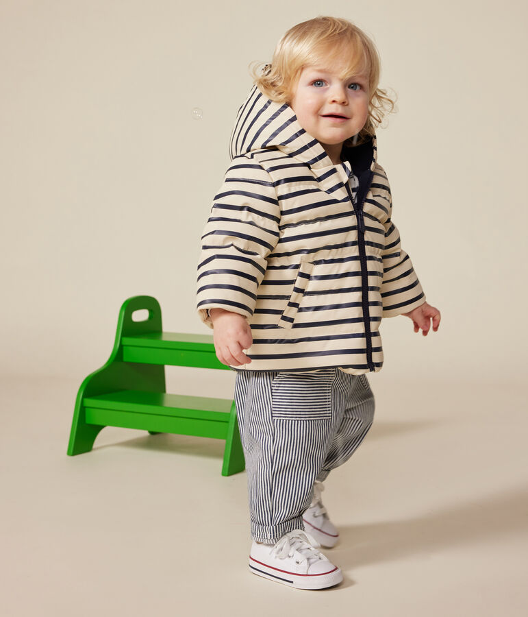 Babies' puffer jacket in PU Ecru/blue