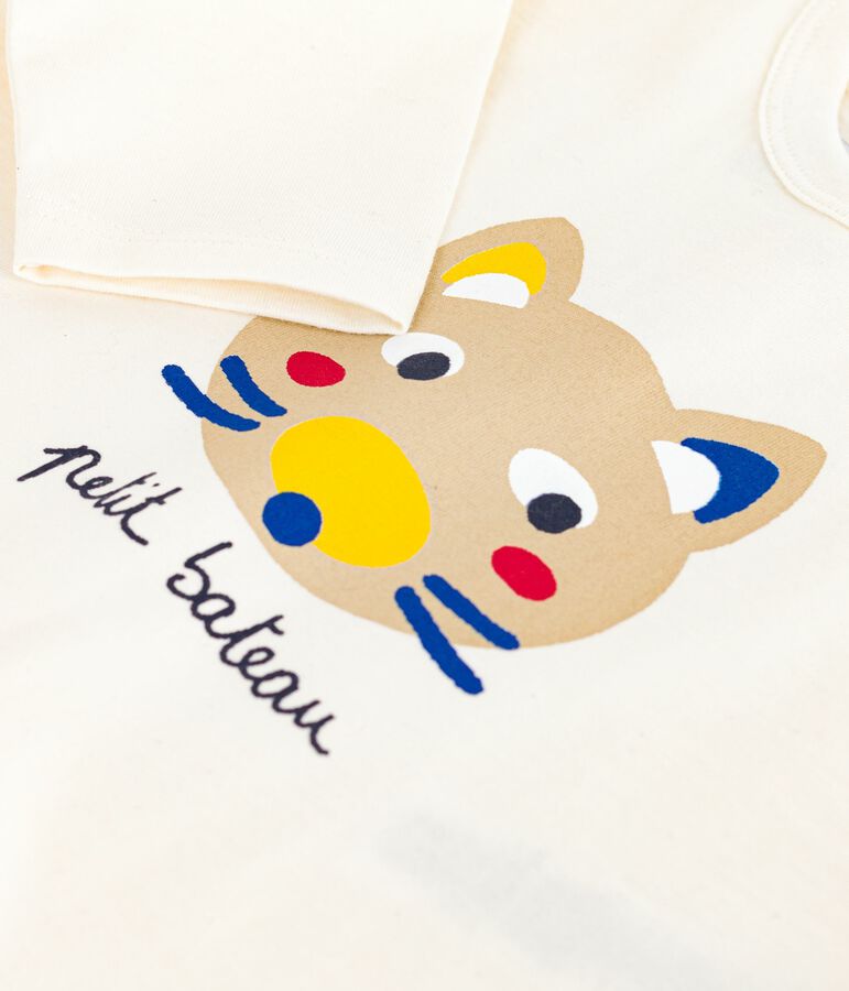 Long-sleeved cotton baby t-shirt Ecru/multicolor