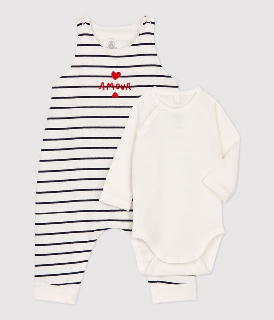 Babies' Sailor Striped Organic Cotton Clothing - 2-Pack MARSHMALLOW white/SMOKING blue