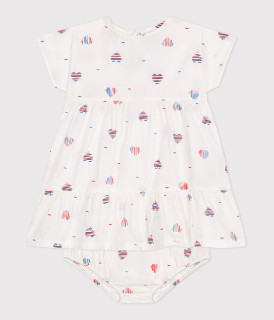 Babies' short-sleeved cotton dress and bloomers printed with hearts AVALANCHE white/MULTICO