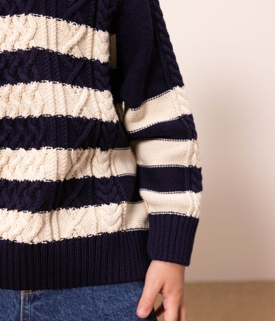Children's Unisex Stripy Cotton Irish Pullover SMOKING blue/AVALANCHE
