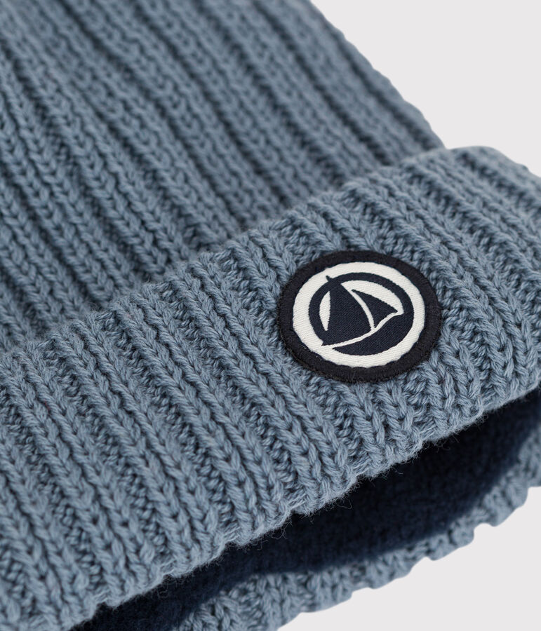 Babies' Knit Hat with Recycled Fleece Lining blue