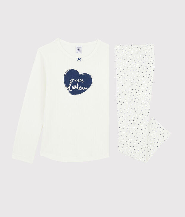 Girls' Mini-Hearts Ribbed Pyjamas white/blue