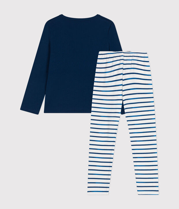 Children's long-sleeved cotton pyjamas white/blue