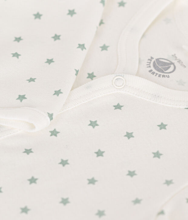 Babies' Footless Cotton Pyjamas white/green