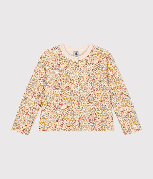 Girls' tube knit cardigan Ecru/brown/multicolor