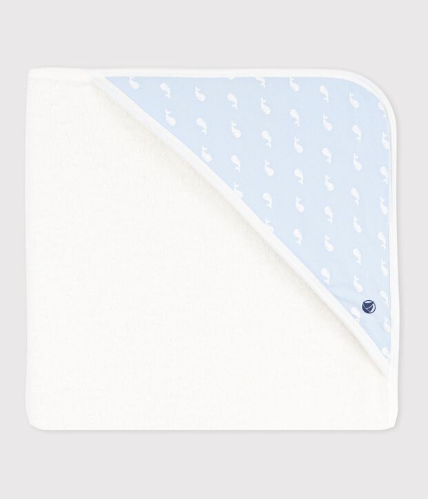 Babies' square cotton bath wrap blue/blue