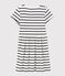 Girls' Short-Sleeved Organic Cotton Dress MARSHMALLOW white/SMOKING blue