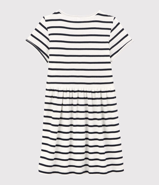 Girls' Short-Sleeved Organic Cotton Dress white/blue