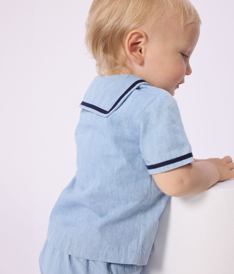 Babies' 2-piece set in chambray including a T-shirt with a sailor collar BLEU CLAIR blue