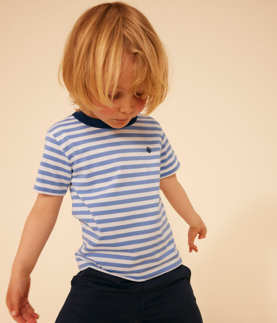 Boys' Stripy Lightweight Jersey T-shirt GAULOISE /MARSHMALLOW