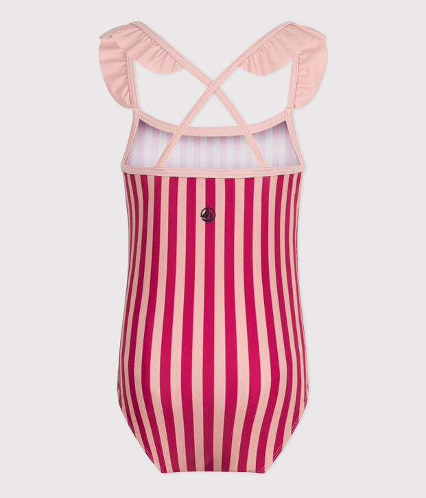 Girls' Stripy One-Piece Swimsuit pink/pink
