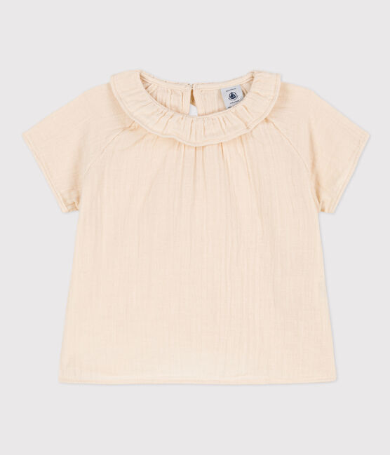 Babies' Short-Sleeved Cotton Gauze Blouse AVALANCHE Ecru