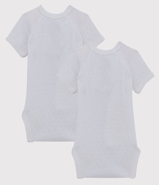 Babies' White Short-Sleeved Wrapover Organic Cotton Lace Knit Bodysuits - 2-Pack variante 1