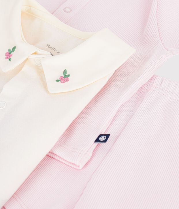 Babies' three-piece set in cotton with embroidery on the collar BARELY