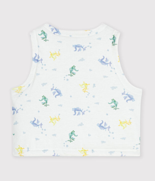 Babies' sleeveless reversible dragon-print cotton cardigan white/multicolor