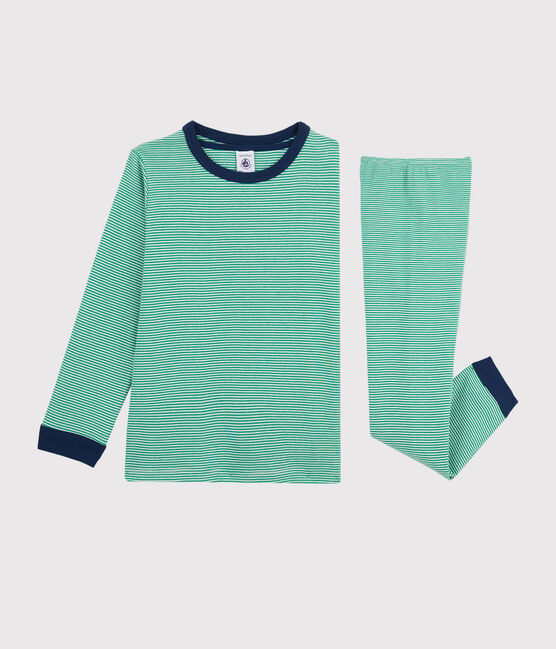 Boys' Green Pinstriped Ribbed Pyjamas PRADO green/MARSHMALLOW white