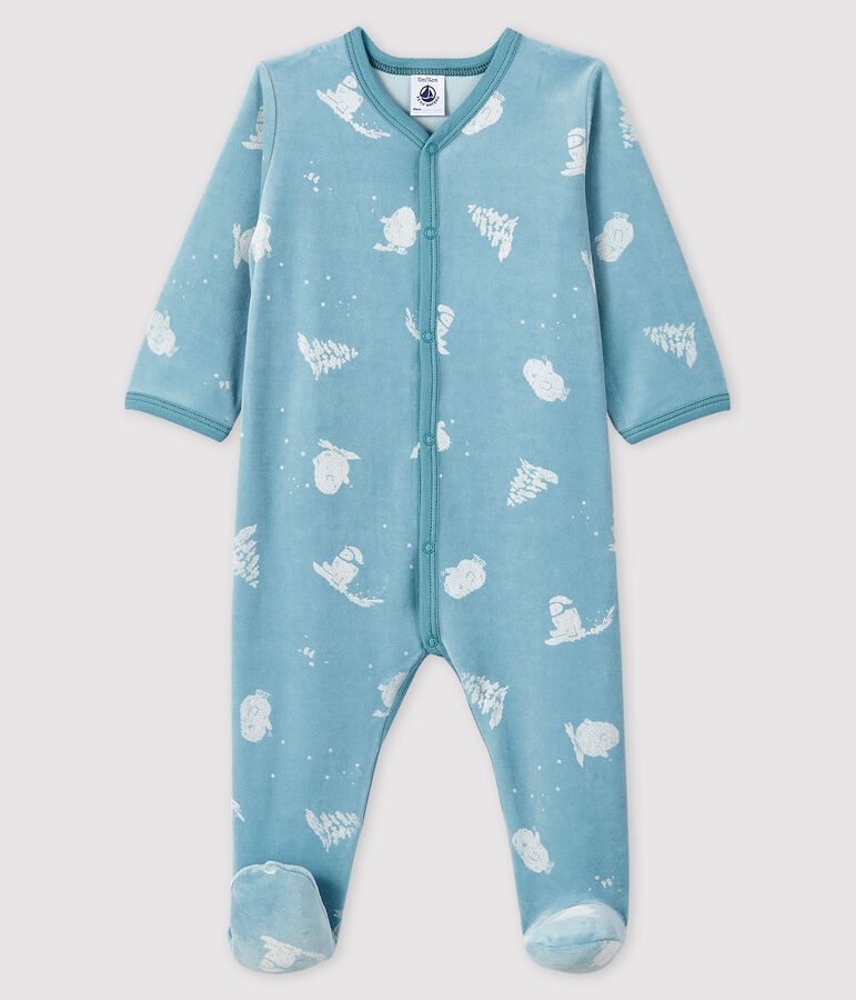 Baby Boys' Velour Yeti Sleepsuit BRUME blue/MARSHMALLOW
