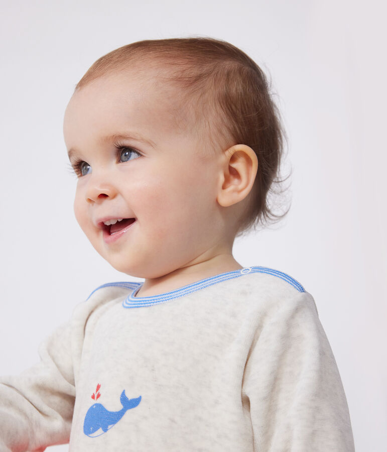 Babies' velour pyjama suit with a back opening beige