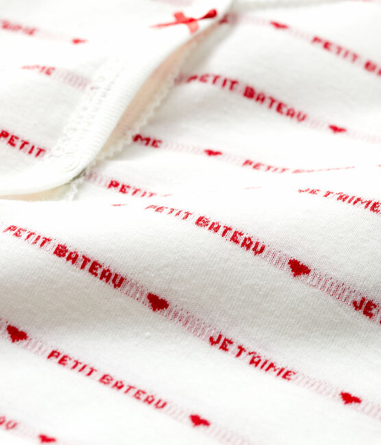 Petit Bateau Babies' Footless Sleepsuit with Woven "Je t'aime" MARSHMALLOW white/TERKUIT red