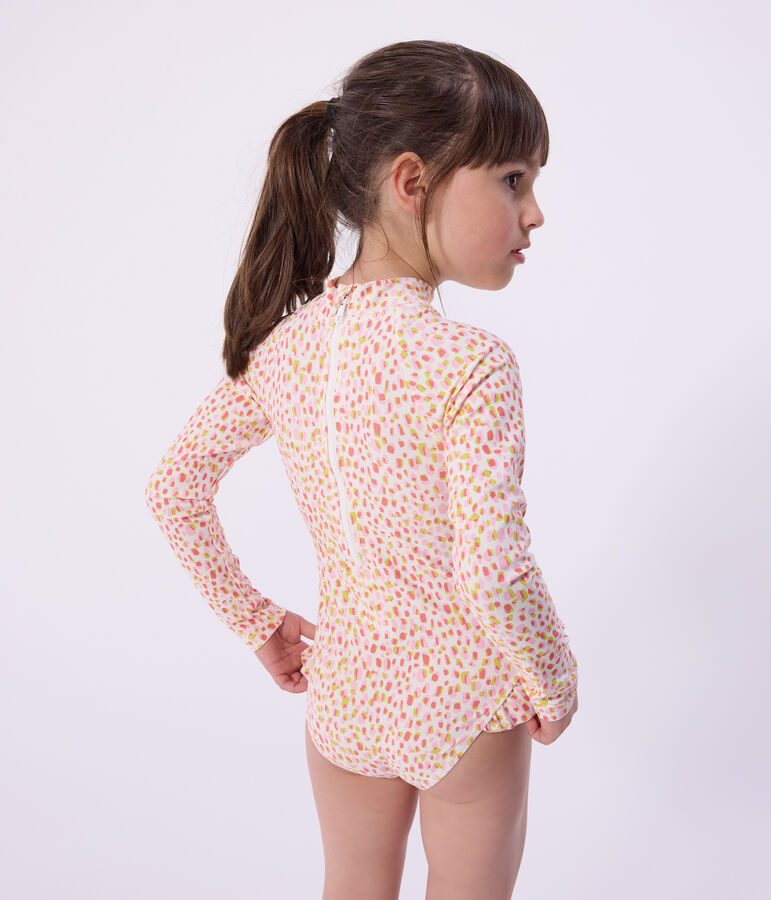 Children's one-piece long sleeved printed swimsuit white/multicolor