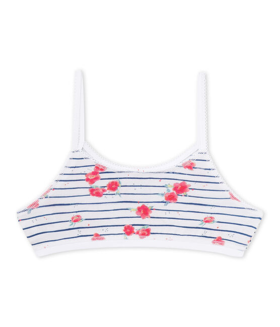 Girl's printed bra in stretch jersey ECUME white/MAJOR blue/MULTICO